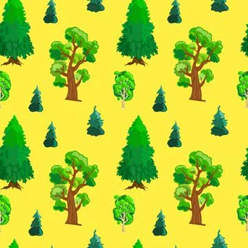 Cute seamless pattern with green summer trees Stock Illustration