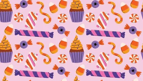 Cute seamless pattern for Halloween party with candies. 库存插图