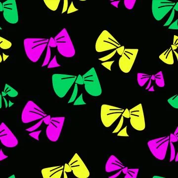 Cute seamless pattern with hand-drawn colorful bows on black isolated backgro イラスト素材