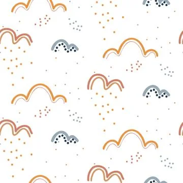 Cute seamless pattern with hand drawn rainy clouds. Design texture for kids Illustration
