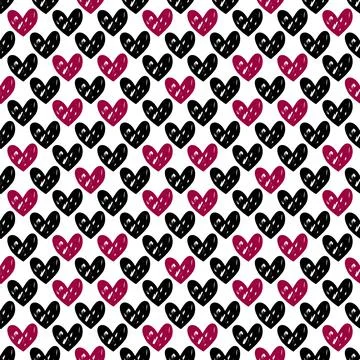 Cute seamless pattern with hand drawn black and red hearts, holiday decoration Illustrazione stock