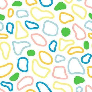 Cute seamless pattern with hand drawn multicolored shapes. Childish style vec Stock Illustration