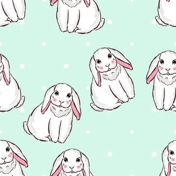 Cute seamless pattern with hand drawn rabbits, creative spring design bunny in Stock Illustration