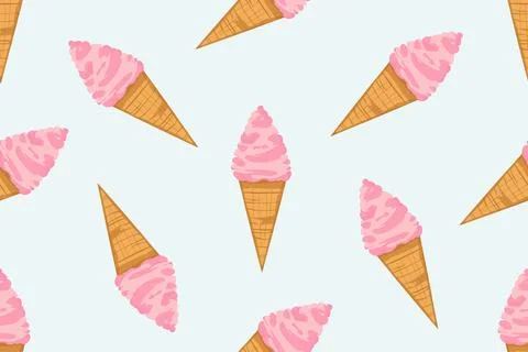 Cute seamless pattern with hand drawn pink ice cream for summer prints, posters Stock Illustration