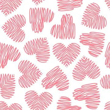 Cute seamless pattern with hand-drawn hearts. Heart pattern. Modern vector fl イラスト素材