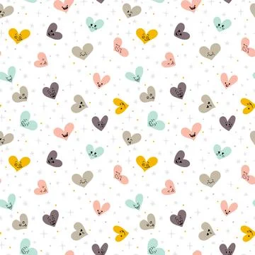 Cute seamless pattern with hand drawn hearts. Cute doodle elements. Backgro.. Stock Illustration