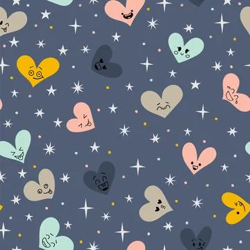 Cute seamless pattern with hand drawn hearts. Romantic background. Design e.. Stock Illustration