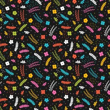 Cute seamless pattern with hand drawn elements. Floral background. Scandina.. Illustrazione stock