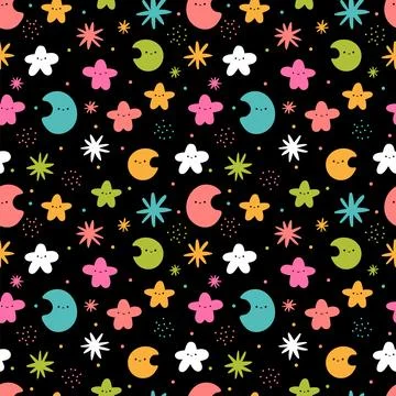 Cute seamless pattern with hand drawn elements. Kawaii. Scandinavian style... Stock Illustration