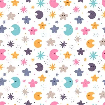 Cute seamless pattern with hand drawn elements. Scandinavian style. Kawaii... Stock Illustration