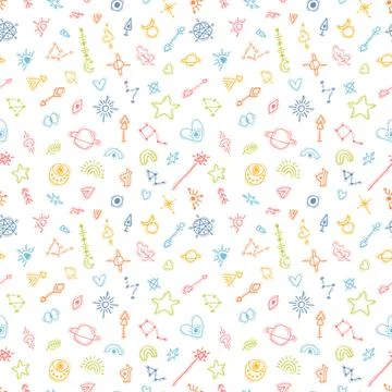 Cute seamless pattern with hand drawn boho elements. Magic. Ethnic style. T.. イラスト素材
