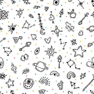 Cute seamless pattern with hand drawn boho elements. Ethnic style. Tribal b.. イラスト素材