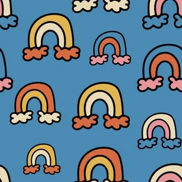 Cute Seamless Pattern with Hand Drawn Rainbow Doodle. Stock Illustration