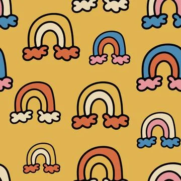 Cute Seamless Pattern with Hand Drawn Rainbow Doodle. Stock Illustration