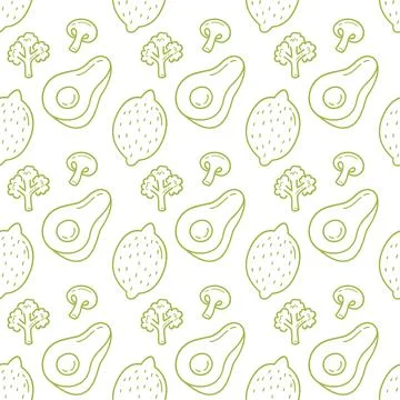 Cute Seamless Pattern with Hand Drawn Healthy Food in Minimal Doodle Style Stock Illustration