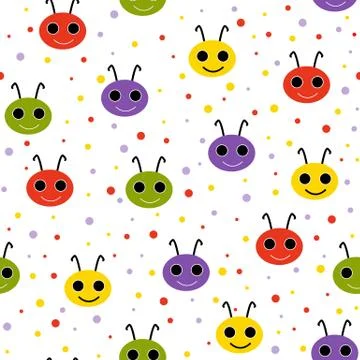 Cute seamless pattern with happy smiling beetles. Illustrazione stock