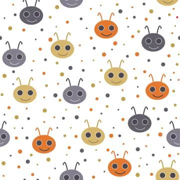 Cute seamless pattern with happy smiling beetles. Illustrazione stock