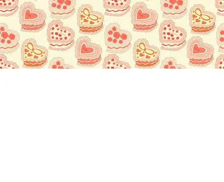 Cute seamless pattern with heart shaped cake. Cakes print coquette. A sweet Stock Illustration