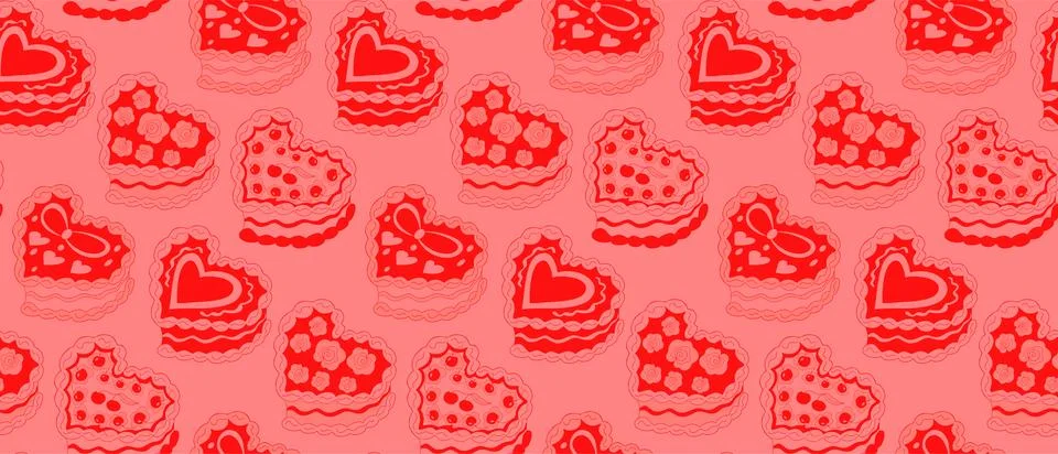 Cute seamless pattern with heart shaped cake. Cakes print coquette. A sweet Stock Illustration