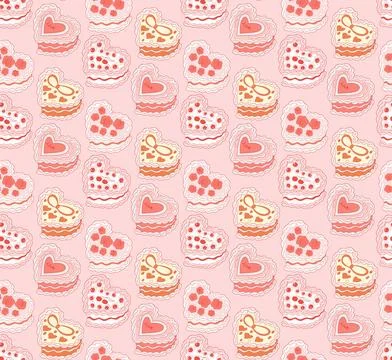 Cute seamless pattern with heart shaped cake. Cakes print coquette. A sweet Illustrazione stock
