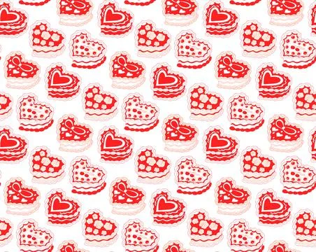 Cute seamless pattern with heart shaped cake. Cakes print coquette. A sweet Stock Illustration