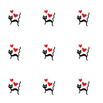 Cute seamless pattern with hearts and cats. Romantic texture for backgrounds, Stock Illustration