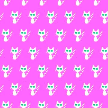 Cute seamless pattern with hearts and cats. Romantic texture for backgrounds, Stock Illustration