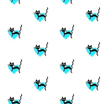 Cute seamless pattern with hearts and cats. Romantic texture for backgrounds, Stock Illustration