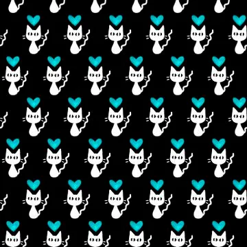Cute seamless pattern with hearts and cats. Romantic texture for backgrounds, Stock Illustration