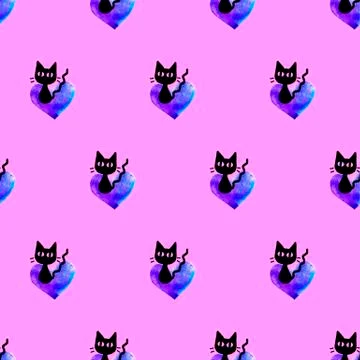 Cute seamless pattern with hearts and cats. Romantic texture for backgrounds, Stock Illustration