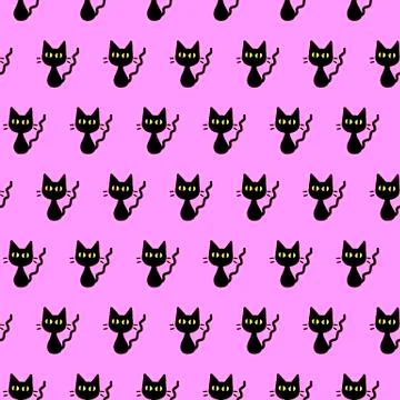 Cute seamless pattern with hearts and cats. Romantic texture for backgrounds, Illustrazione stock