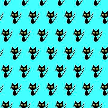 Cute seamless pattern with hearts and cats. Romantic texture for backgrounds, Stock Illustration