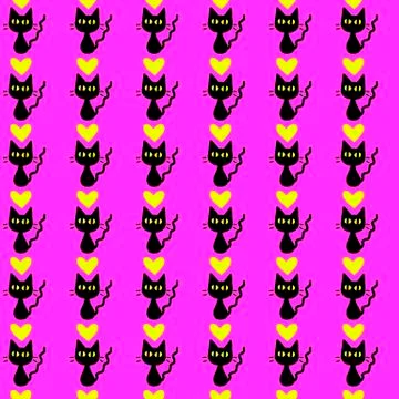 Cute seamless pattern with hearts and cats. Romantic texture for backgrounds, Illustrazione stock