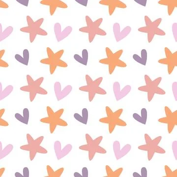 Cute Seamless Pattern with Hearts and Stars in Pastel Colors 스톡 일러스트