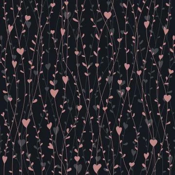 Cute seamless pattern with hearts branches for retro wallpapers, textile prints Stock Illustration