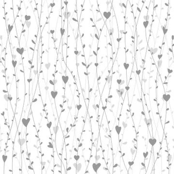 Cute seamless pattern with hearts branches for retro wallpapers, textile prints Stock Illustration
