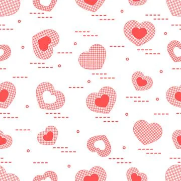 Cute seamless pattern with hearts in cell. Stock Illustration