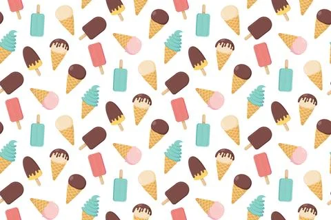 Cute seamless pattern with ice cream. Eskimo and ice cream cone. Design for.. Stock Illustration