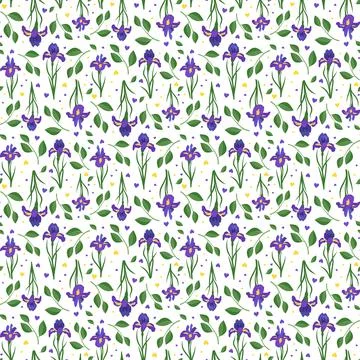 Cute seamless pattern of iris flowers. Stock Illustration