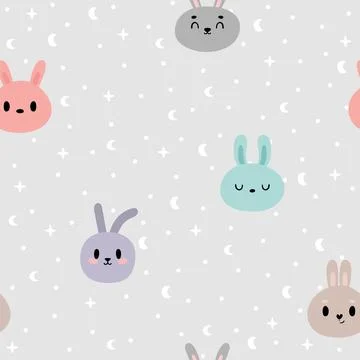 Cute seamless pattern with kawaii bunnies. Hand drawn background with carto.. Stock Illustration