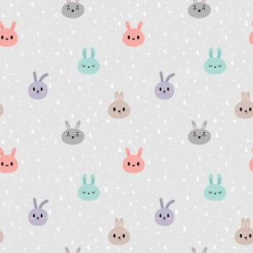 Cute seamless pattern with kawaii bunnies. Nursery style. Hand drawn backgr.. Stock Illustration