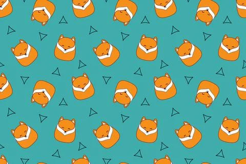 Cute seamless pattern with kawaii foxes. Squishmallow. Cute fox. Kawaii, vector Illustrazione stock