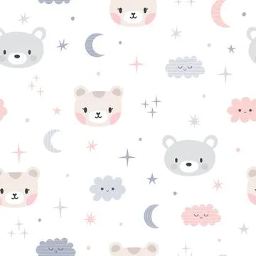Cute seamless pattern for kids with cartoon little bears. Children backgrou.. Stock Illustration