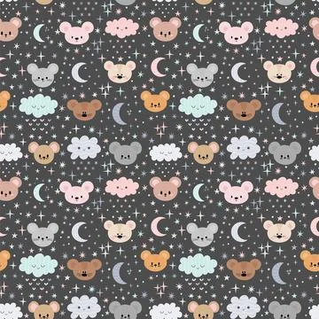 Cute seamless pattern for kids with cartoon little mouses. Lovely animals. .. Stock Illustration