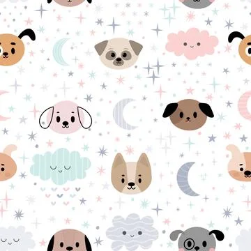 Cute seamless pattern for kids with cartoon little dogs. Children backgroun.. Stock Illustration