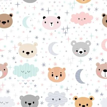 Cute seamless pattern for kids with cartoon little bears. Children backgrou.. Stock Illustration