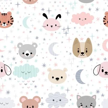 Cute seamless pattern for kids with cartoon little animals. Children backgr.. Illustrazione stock
