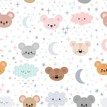 Cute seamless pattern for kids with cartoon little mouses. Children backgro.. Stock Illustration