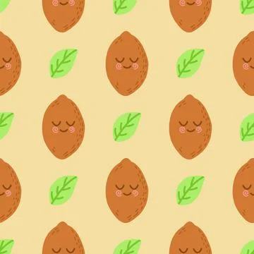 Cute seamless pattern kiwi and leaves Stock Illustration