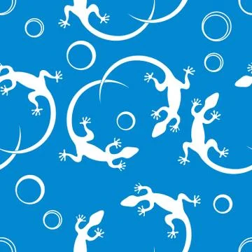 Cute seamless pattern with lizards and circles. Stock Illustration